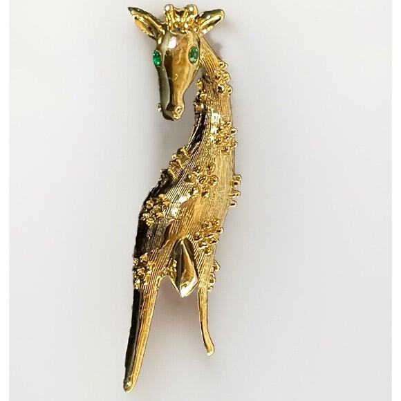 Vintage Giraffe Scatter Pin Brooch Mother Baby Gold Tone Green Rhinestone Eye - Picture 6 of 9